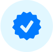 A blue tick in the middle of a circle.